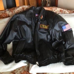 Mens black leather authentic Marine jacket